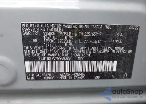 2022 Toyota Rav4 Xle from USA, damaged, VIN 2T3P1RFV2NW268389